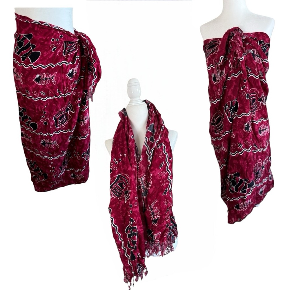 Source Unknown Burgundy Floral Wrap